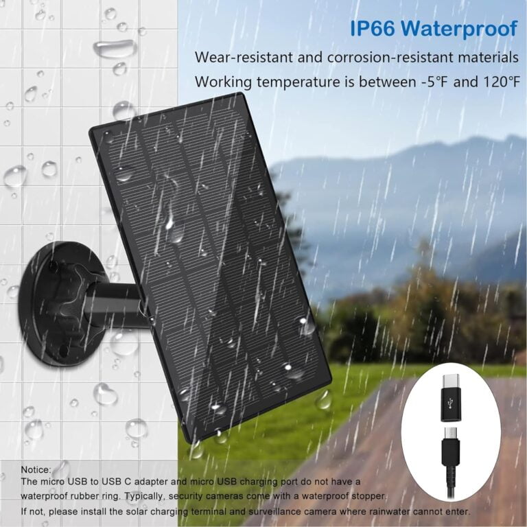 Solar Panel for Outdoor Camera, IP66 Waterproof Solar Charger 360° Adjustable Bracket