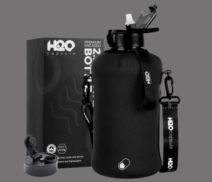 H2O Capsule 2.2L Half Gallon Water Bottle with Storage Sleeve